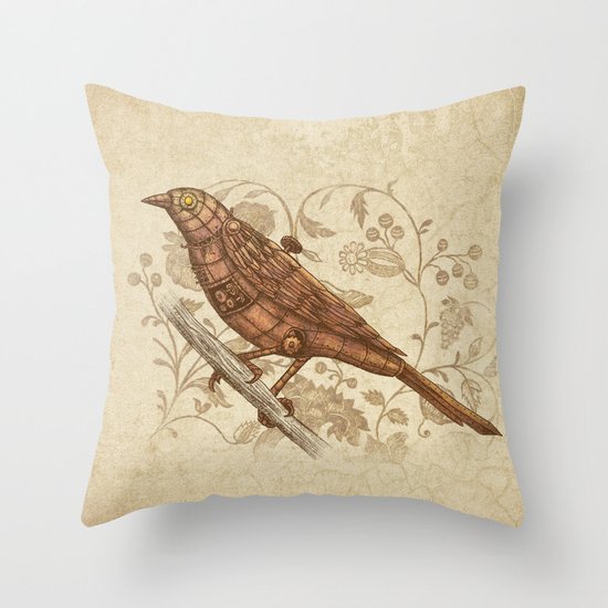 Steampunk Songbird Throw Pillow