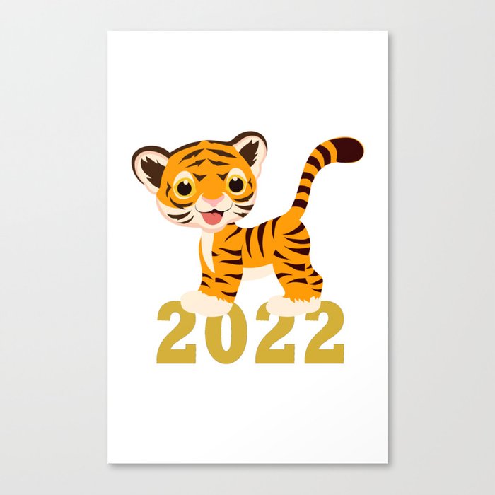 Happy New Year 2022 With Funny Tiger Cub Canvas Print