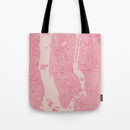 nyc map new york red Tote Bag | Traveler, Usa, New York, Drawing, Detailed, Pink, Travels, Nyc, Tourist, Map 
