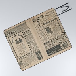 Newspaper page with retro advertisement. Vintage engraved illustration. German magazine from 1904 Picnic Blanket