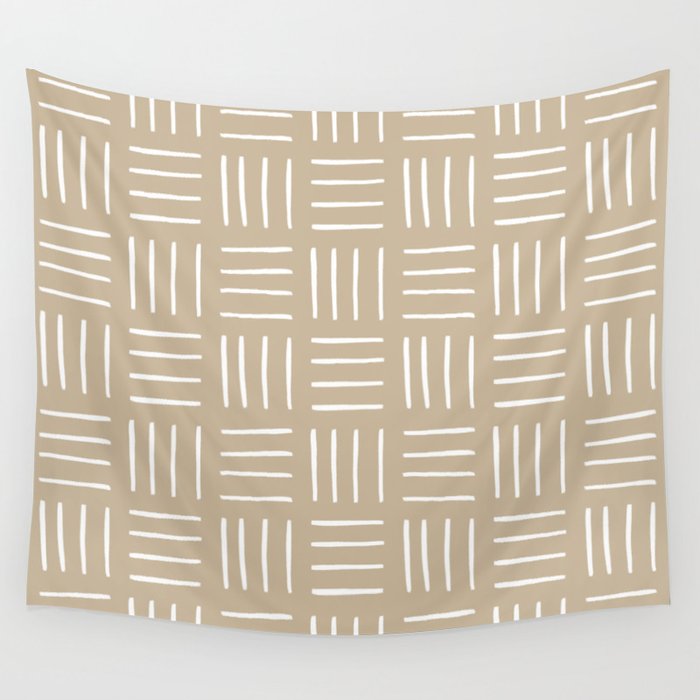 Minimalist Weave Grid Pattern (white/tan) Wall Tapestry