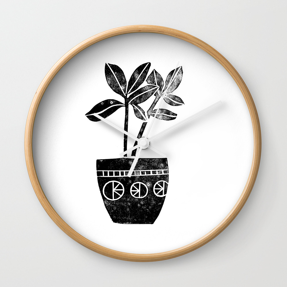 House Plants Linocut Black And White Minimal Modern Lino Print
