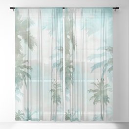 Aqua Blue Watercolor Palm Trees Sheer Curtain