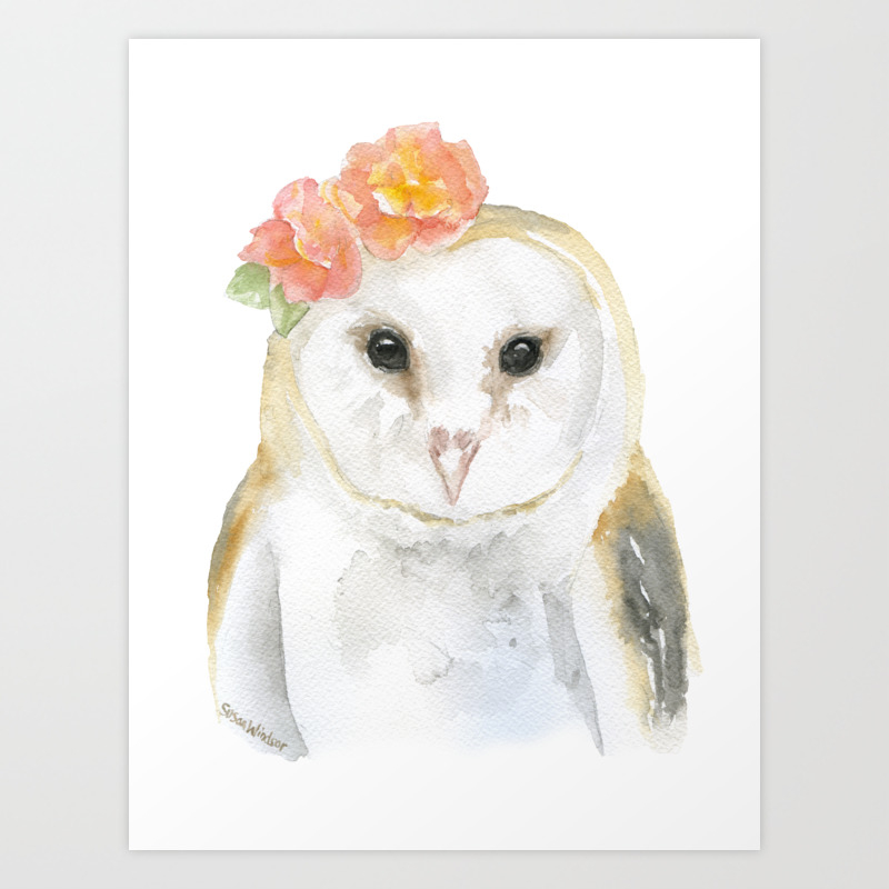 Barn Owl Floral Watercolor Art Print By Susanwindsor Society6