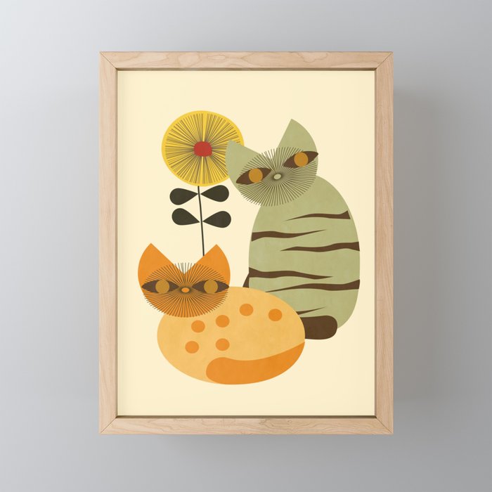 Lovely Cats with Sunflower Framed Mini Art Print