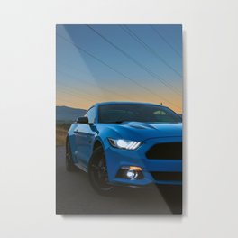 Blue Mustang Headlight at Sunset Metal Print