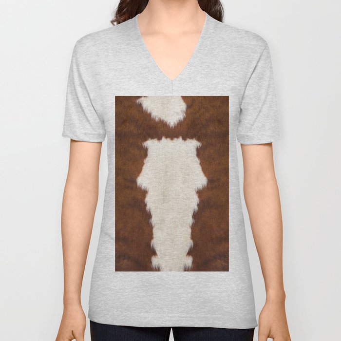 Faux Cowhide With White Spot V Neck T Shirt