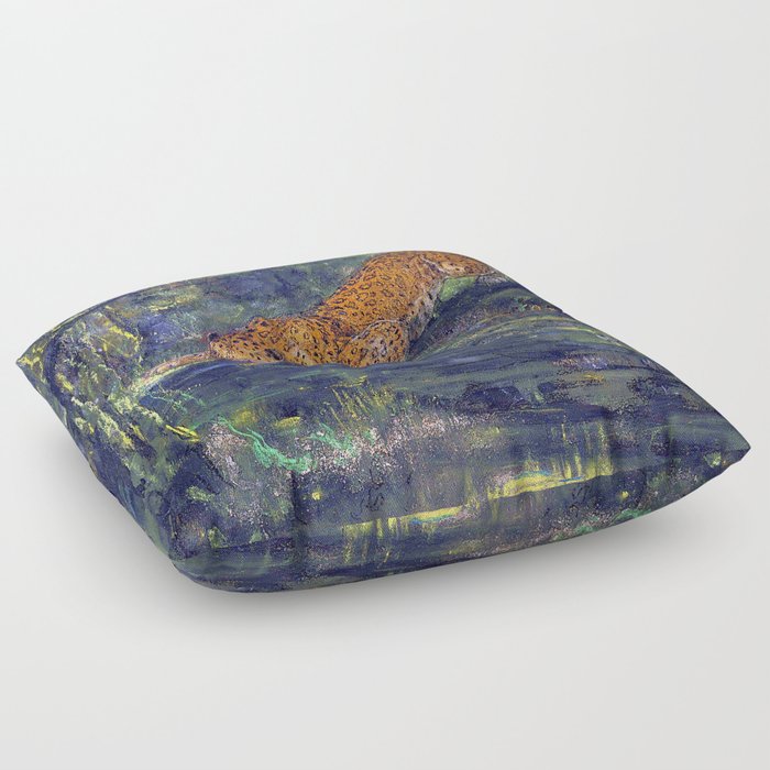 Leopard Drinking from a Stream in the Jungle by John Macallan Swan Floor Pillow