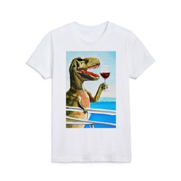 T-Rex dinosaur drinking red wine and enjoying the seaview Kids T Shirt