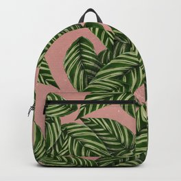 Forest green coral pink glitter tropical foliage Backpack