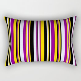[ Thumbnail: Yellow, Purple, Lavender & Black Colored Striped/Lined Pattern Rectangular Pillow ]