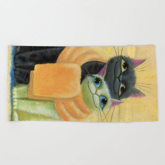 cat play Beach Towel