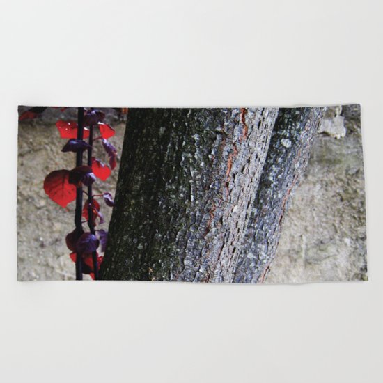 Urban tree with red leaves Beach Towel