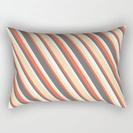 [ Thumbnail: Tan, Red, Dim Gray & Mint Cream Colored Stripes/Lines Pattern Rectangular Pillow ]