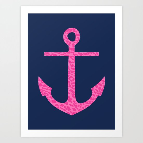 pink leopard anchor on navy Art Print