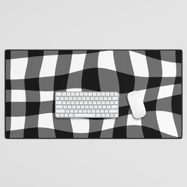 Warped Checkered Gingham Pattern (black/white) Desk Mat