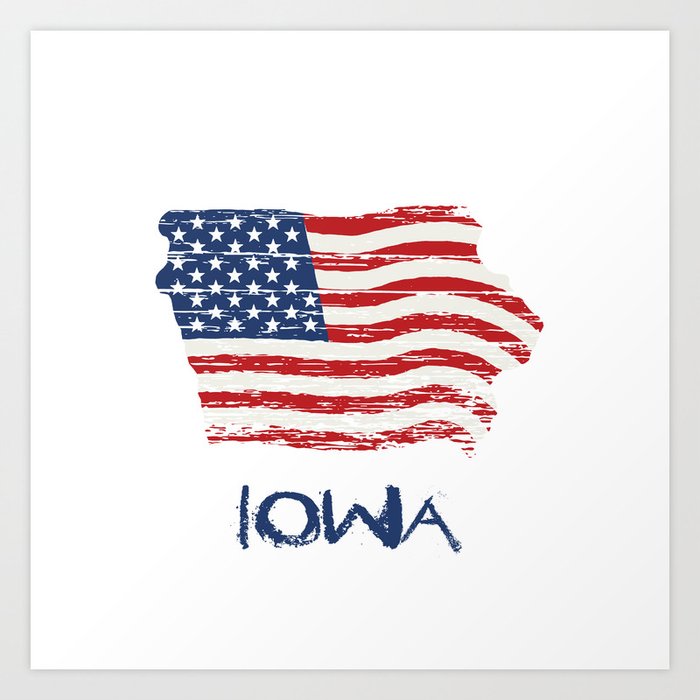 American flag in iowa map Art Print