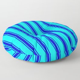 [ Thumbnail: Cyan & Blue Colored Lined/Striped Pattern Floor Pillow ]