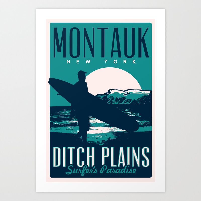 Montauk New York Ditch Plains Beach United States Travel Advertisement Poster 2 