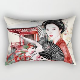 Beautiful Geisha In A Japanese Garden Rectangular Pillow