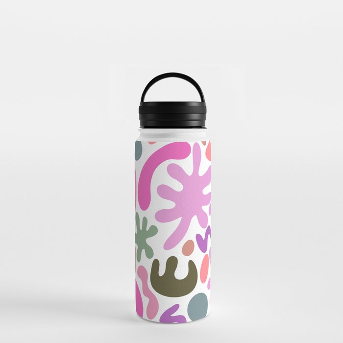 Squiggly Summer Leaves - Pink Green Coral Water Bottle