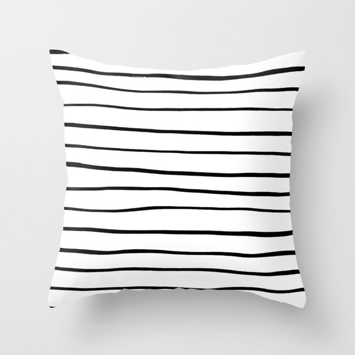 Horizontal Brush Strokes - Black and White Throw Pillow