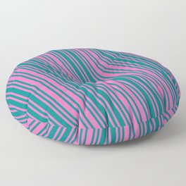 [ Thumbnail: Hot Pink and Teal Colored Pattern of Stripes Floor Pillow ]