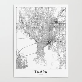 Tampa White Map Poster