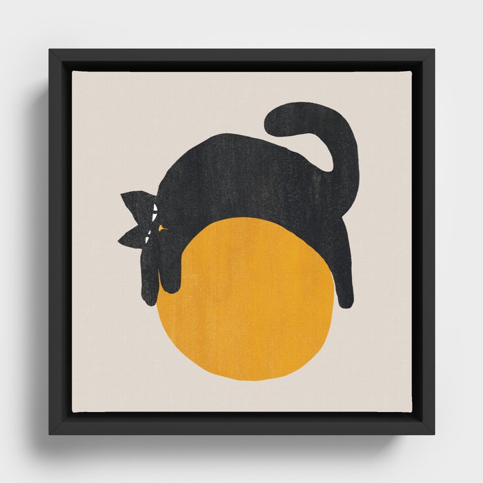 Cat with ball Framed Canvas