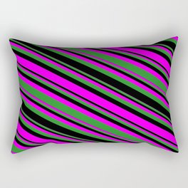 [ Thumbnail: Fuchsia, Forest Green & Black Colored Lines/Stripes Pattern Rectangular Pillow ]