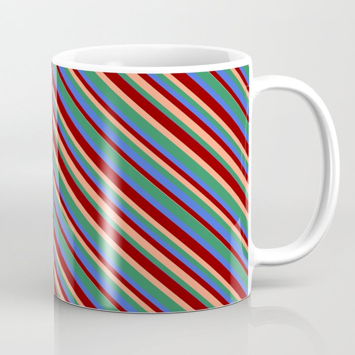 Dark Red, Light Salmon, Sea Green & Royal Blue Colored Lined Pattern Coffee Mug