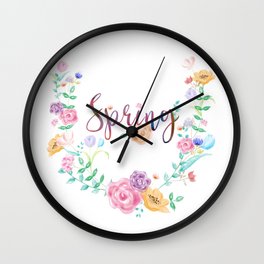 Watercolor Spring Floral Wreath Wall Clock