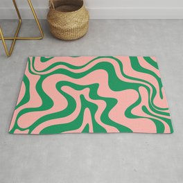 Liquid Swirl Retro Abstract Pattern in Pink and Bright Green Area & Throw Rug