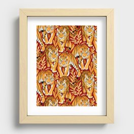 The Hunt - Golden Orange Tigers on Crimson Red Recessed Framed Print