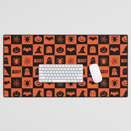 Halloween icons checkered pattern. Digital illustration background. Desk Mat