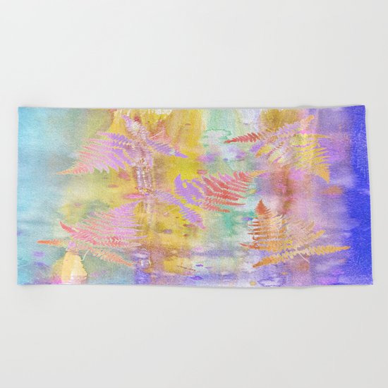 Colorful Fern Leaves W Beach Towel