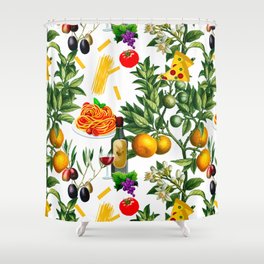 Italy,Italian,Mediterranean,food,wine,pizza,pasta pattern  Shower Curtain