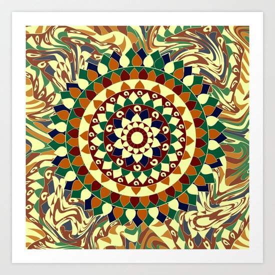 Mandala in brown and blue Art Print