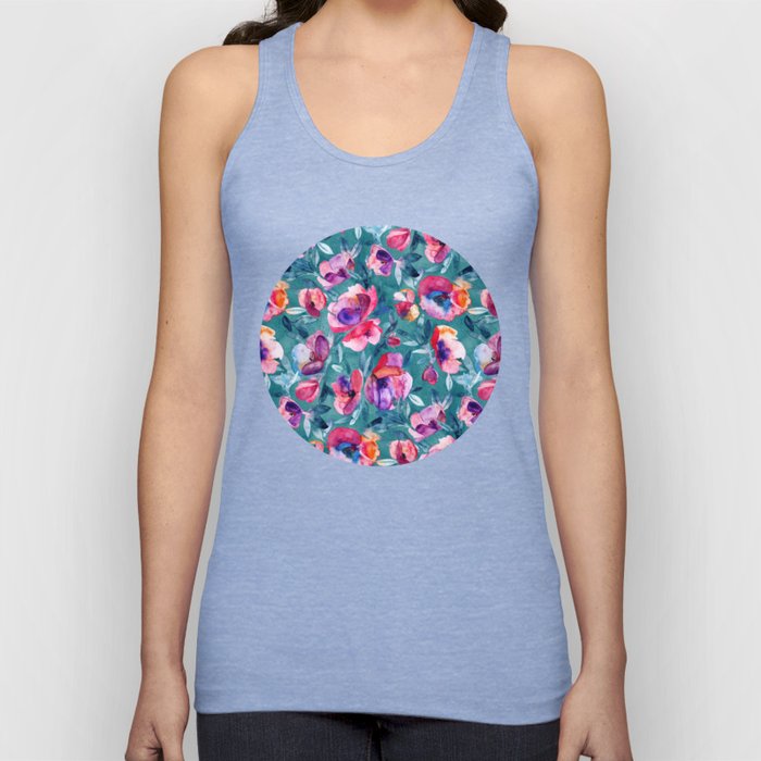 Flourish - a watercolor floral in pink and teal Tank Top