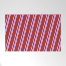 [ Thumbnail: Plum & Brown Colored Striped/Lined Pattern Welcome Mat ]