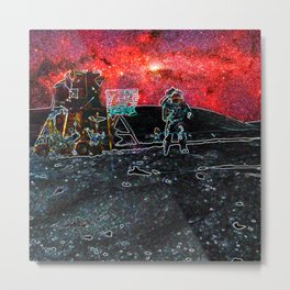 Trippy Moon Landing flag salute with red sky  Metal Print