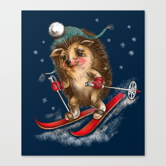 Hedgehog skier Canvas Print