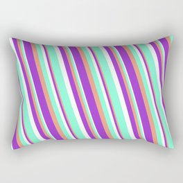 [ Thumbnail: Dark Salmon, Dark Orchid, White, and Aquamarine Colored Striped Pattern Rectangular Pillow ]