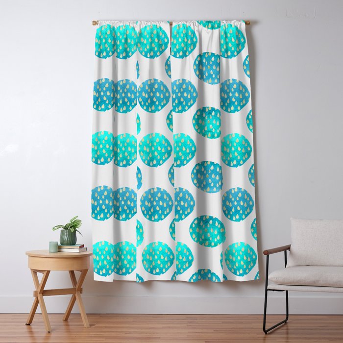 Abstract Watercolor Gold Turquoise Blue Polka Dots Blackout