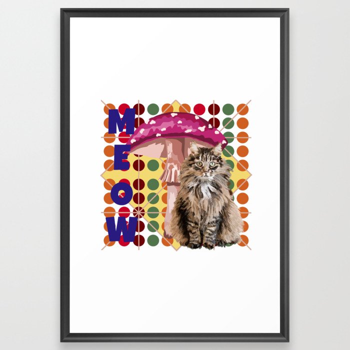 Kitty and mushroom vintage style  Framed Art Print