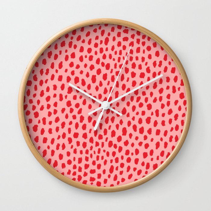 Dalmatian Polka Dot Spots Pattern (red/pink) Wall Clock