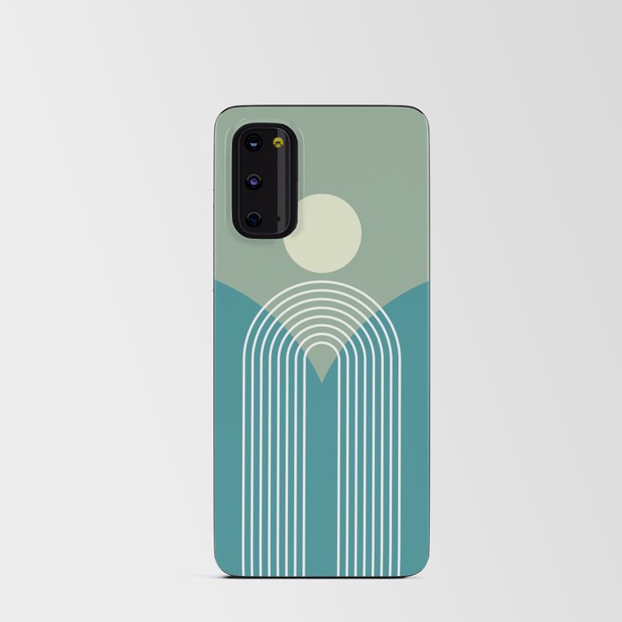 Geometric Rainbow Sun Abstract 30 in Teal Sage Green Android Card Case
