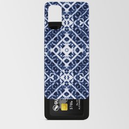 Baroque tie dye of white and indigo blue squares Android Card Case