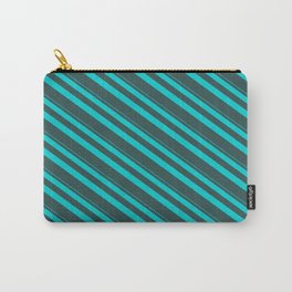[ Thumbnail: Dark Turquoise & Dark Slate Gray Colored Lined Pattern Carry-All Pouch ]