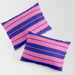 [ Thumbnail: Hot Pink & Dark Blue Colored Striped Pattern Pillow Sham ]